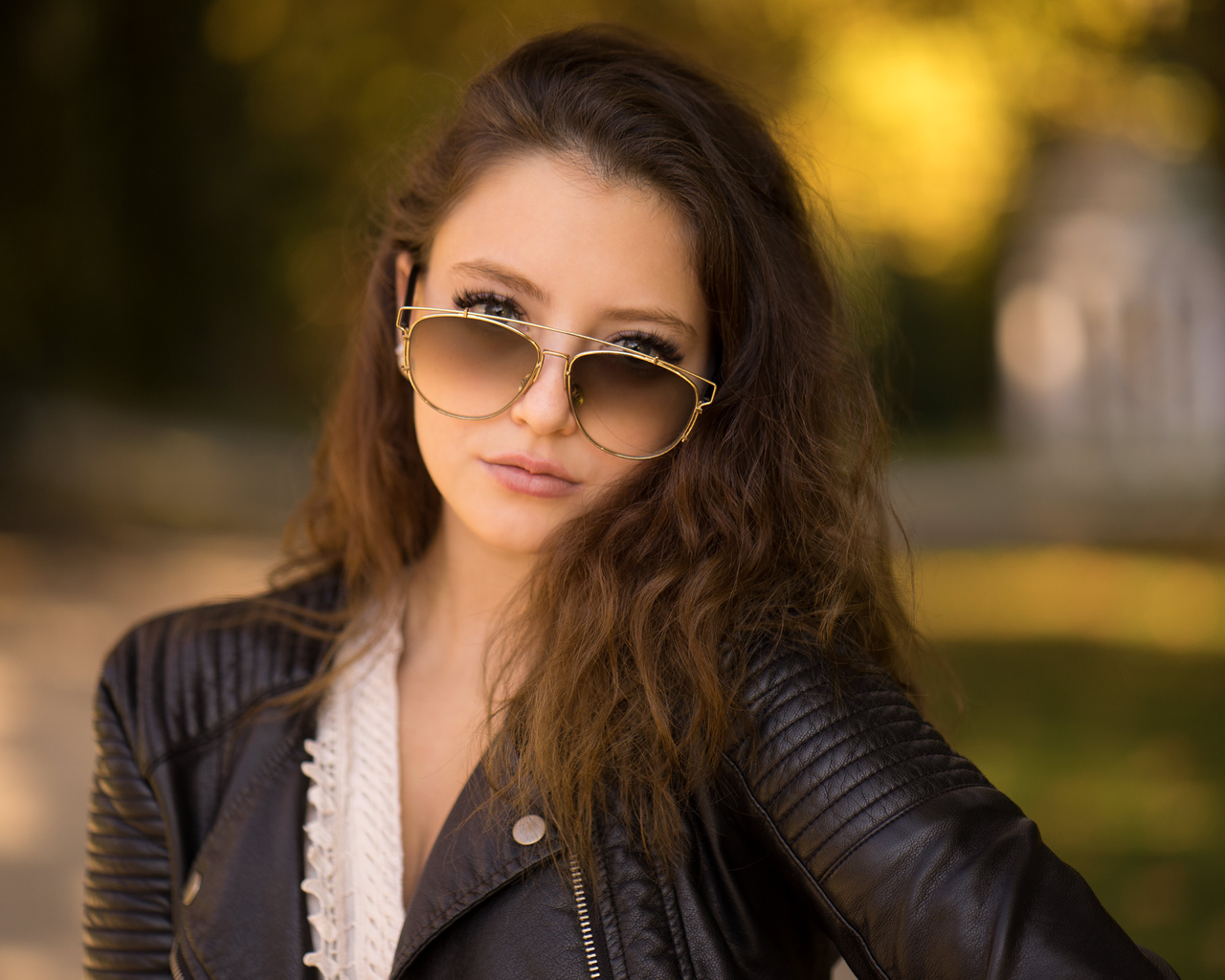 women, sunglasses, portrait, leather jackets, depth of field