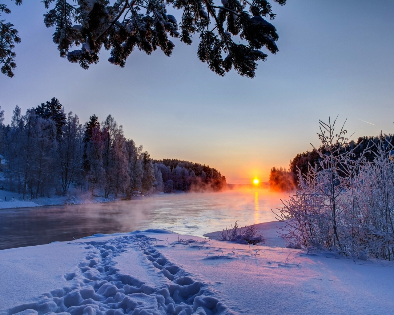 snow, river, , landscape, white, sunset, sky, , scenery, , cool, clouds, , , sun, , , nice, 