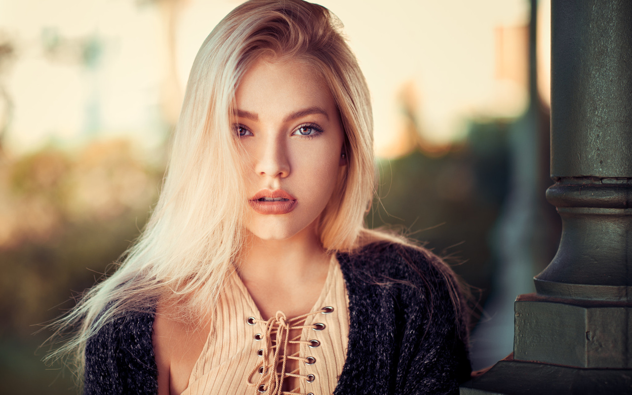 women, blonde, face, portrait, depth of field, lods franck