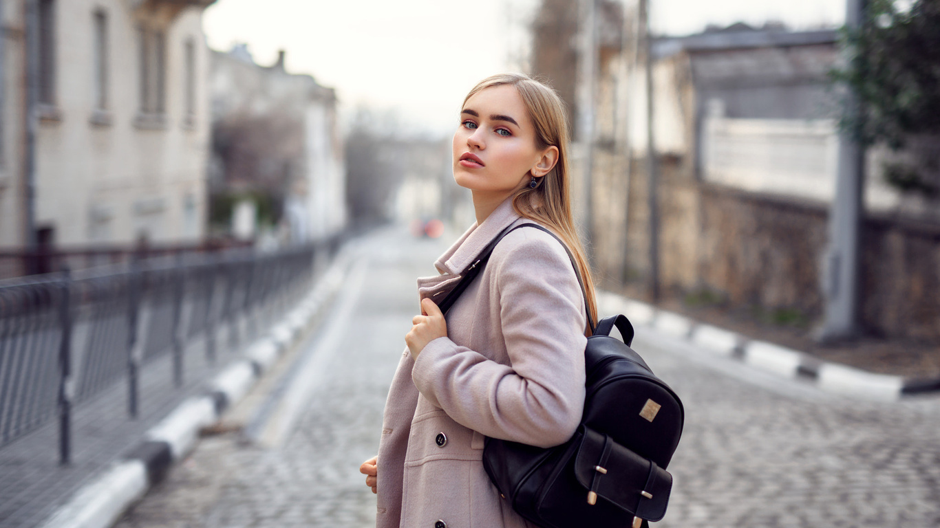 women, portrait, handbags, blonde, depth of field, road, women outdoors