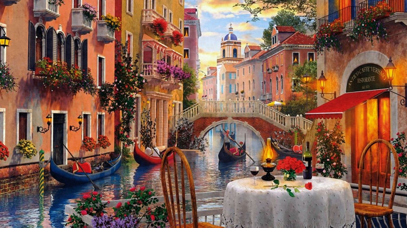 al, venice, scenery, illustration, wide, italy, artwork, art, water, canal, painting, screen, ,,,,,,,,,,,,,,, ,,