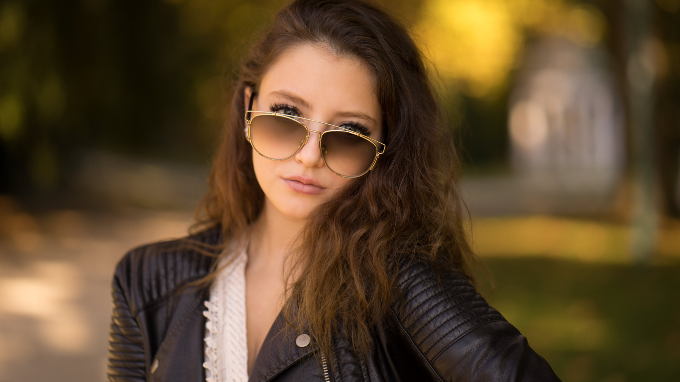 women, sunglasses, portrait, leather jackets, depth of field