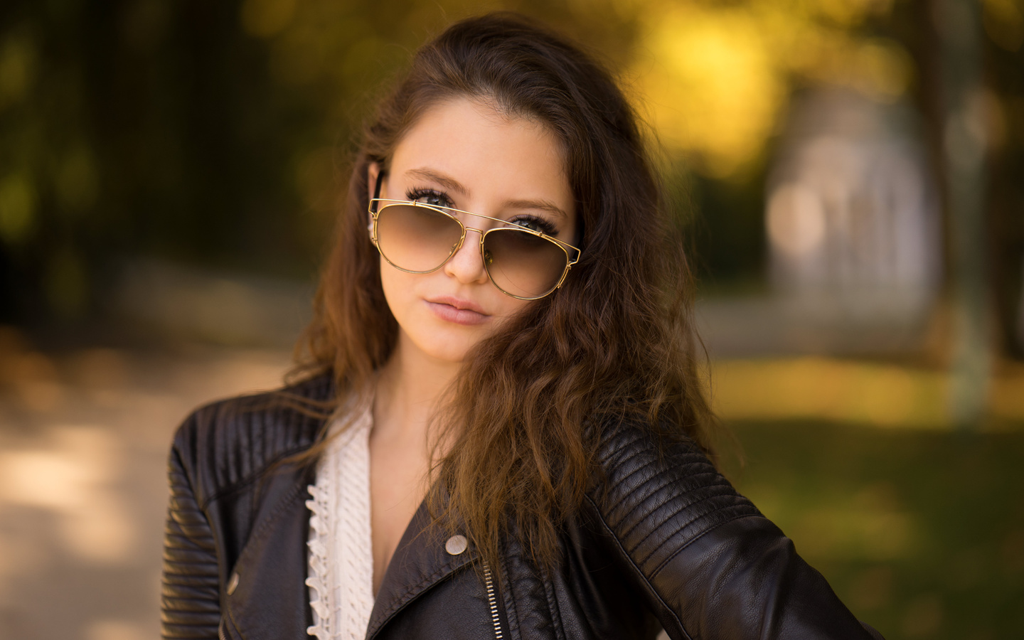 women, sunglasses, portrait, leather jackets, depth of field