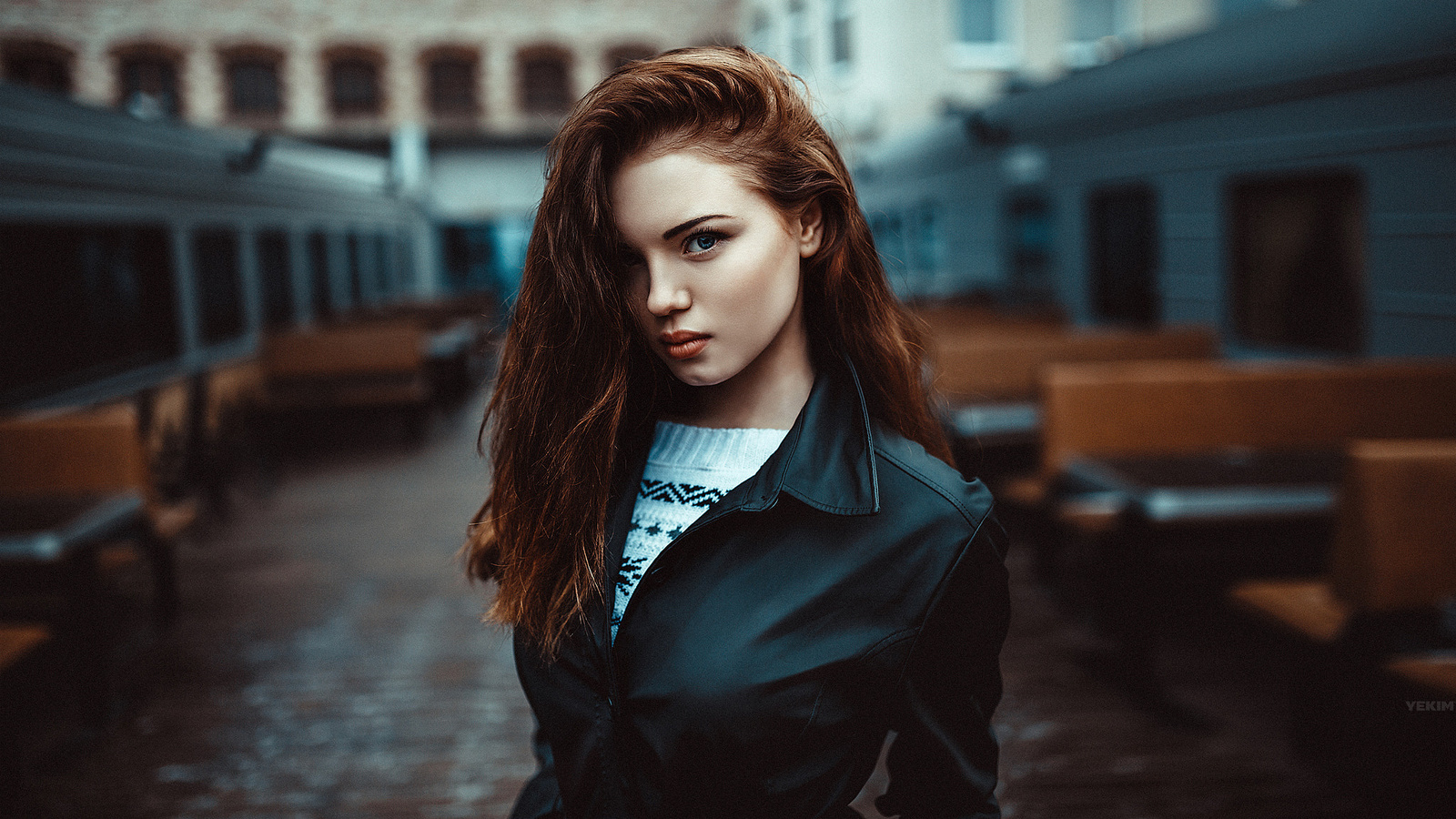 women, portrait, depth of field, leather jackets