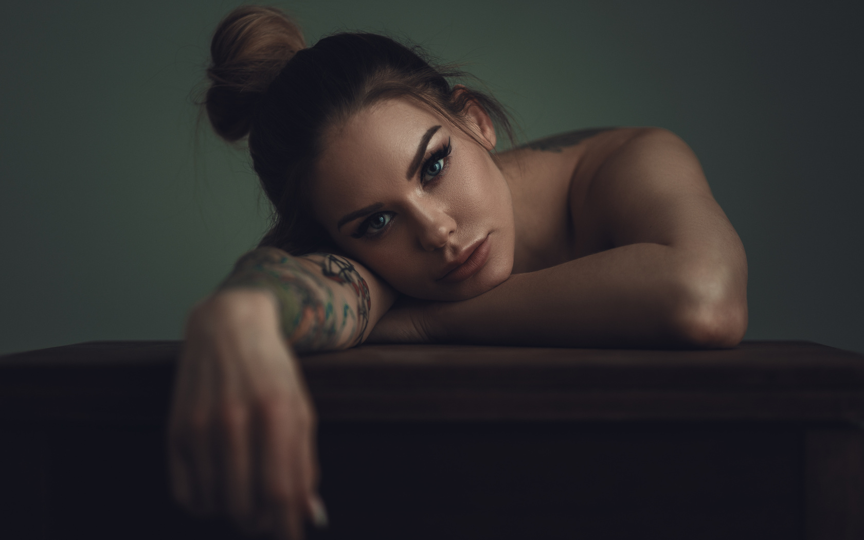 women, face, portrait, tattoo, blue eyes, , , , , , , 