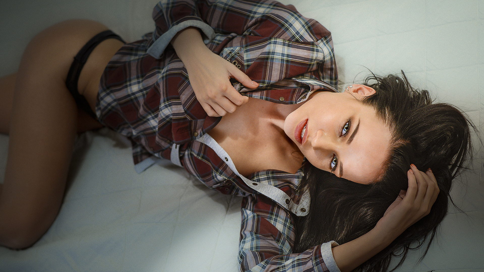 women, angelina petrova, black panties, shirt, brunette, ass, , , , , , , , , , ,  