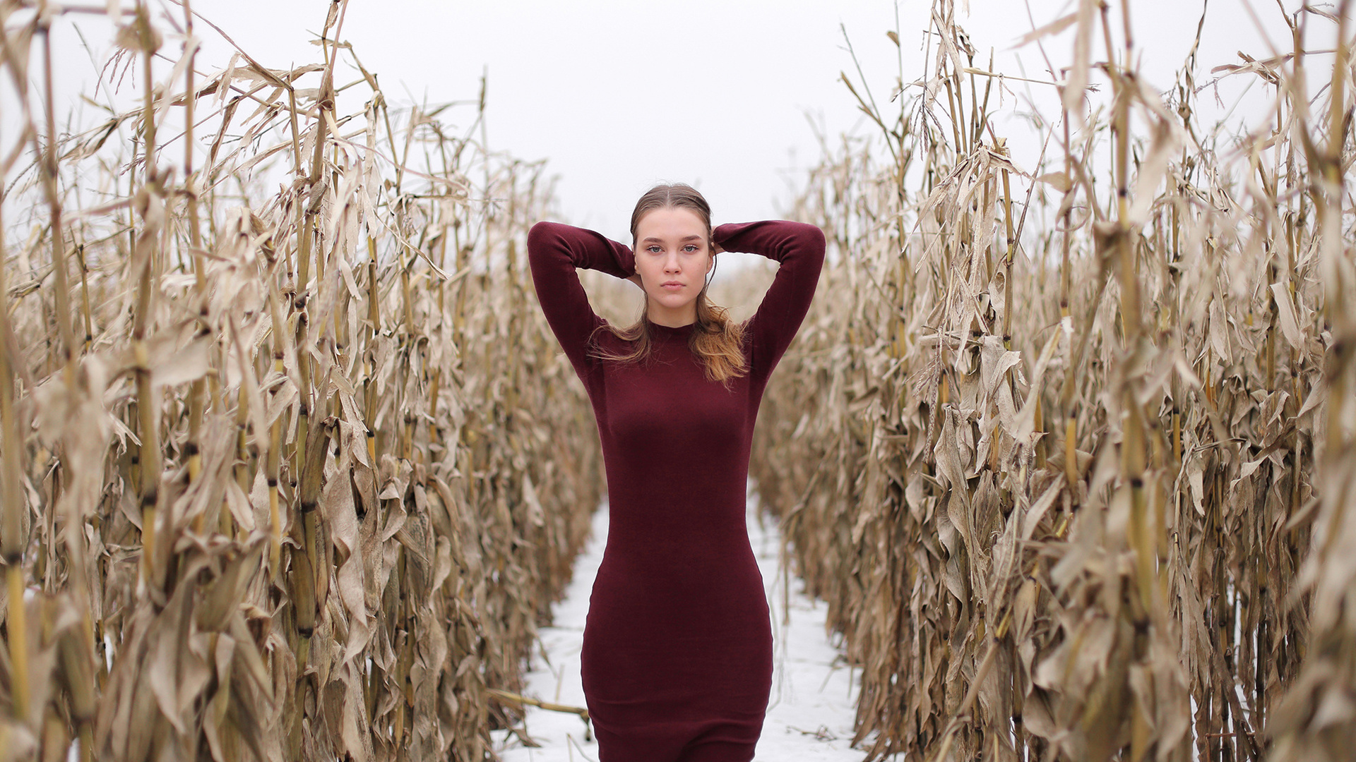 women, blonde, red dress, portrait, women outdoors