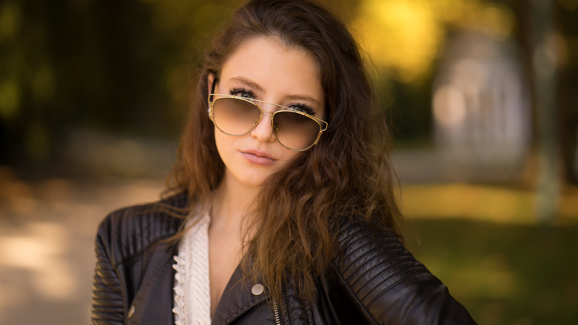 women, sunglasses, portrait, leather jackets, depth of field