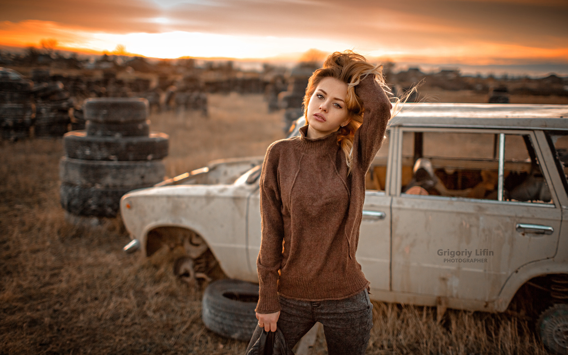 women, grigoriy lifin, sunset, blonde, portrait, depth of field, women outdoors