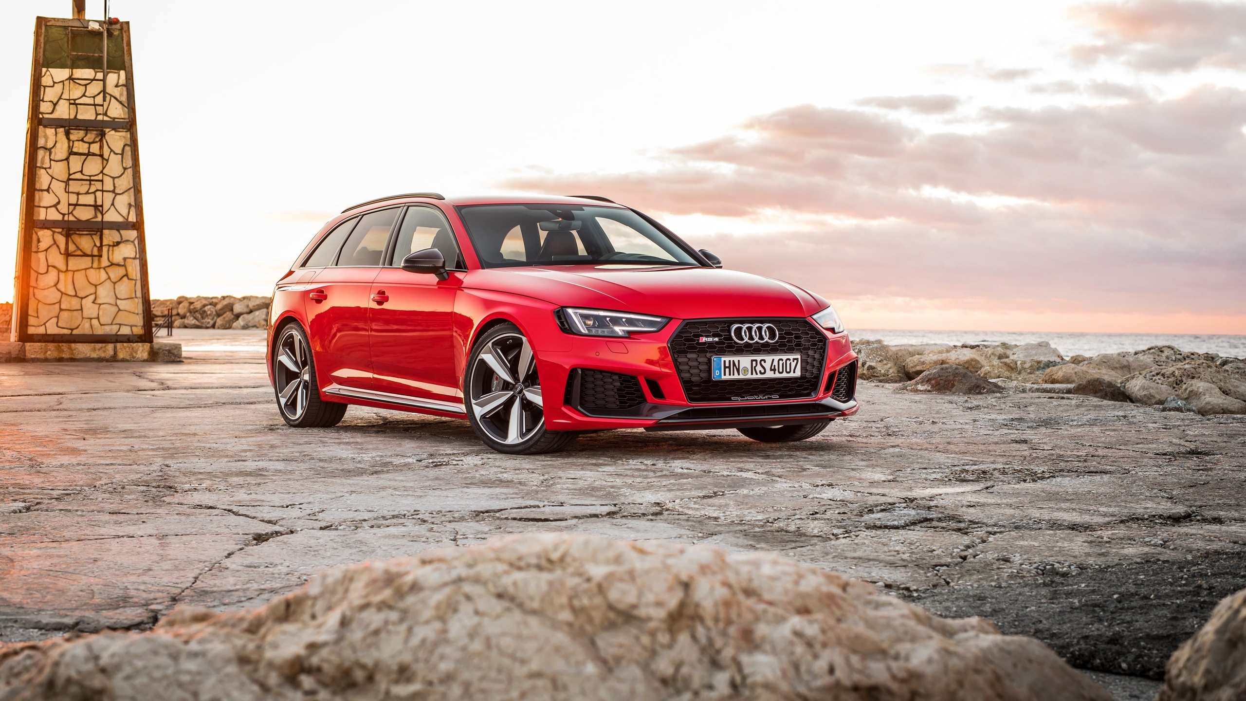 red, audi, avant, 2018, rs4