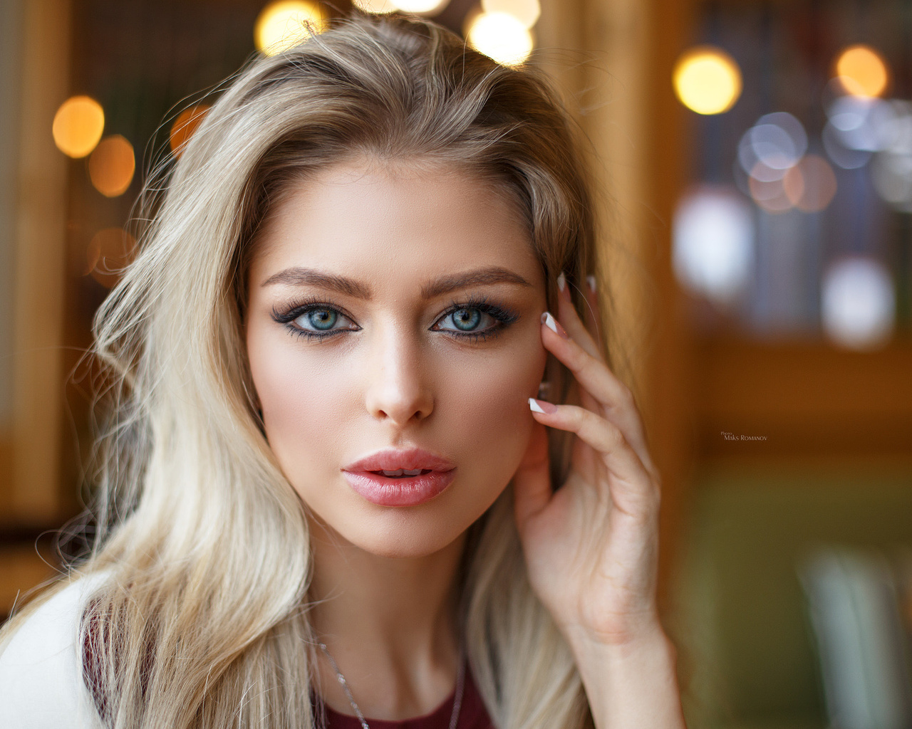 women, maksim romanov, blonde, face, portrait, bokeh