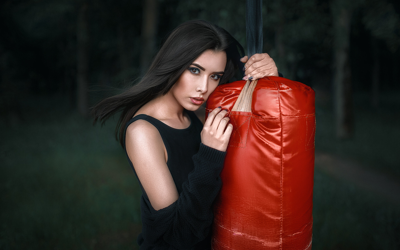 women, face, portrait, depth of field, red lipstick, painted nails