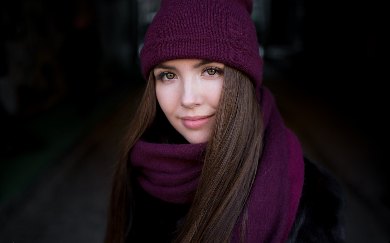 women, smiling, face, portrait, scarf, long hair