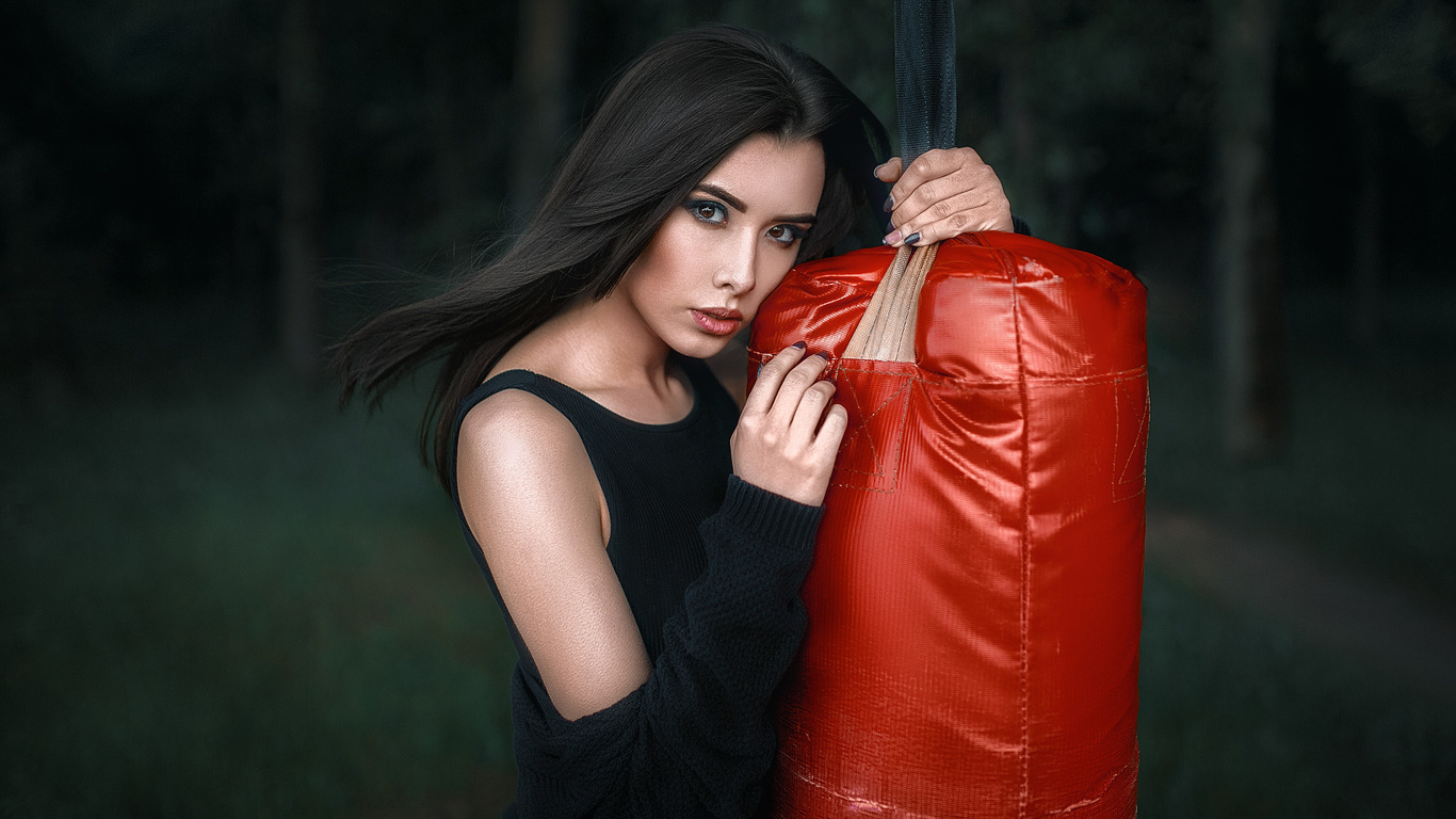 women, face, portrait, depth of field, red lipstick, painted nails