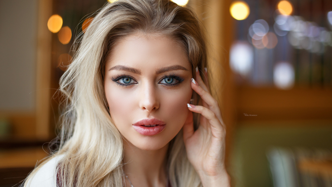 women, maksim romanov, blonde, face, portrait, bokeh