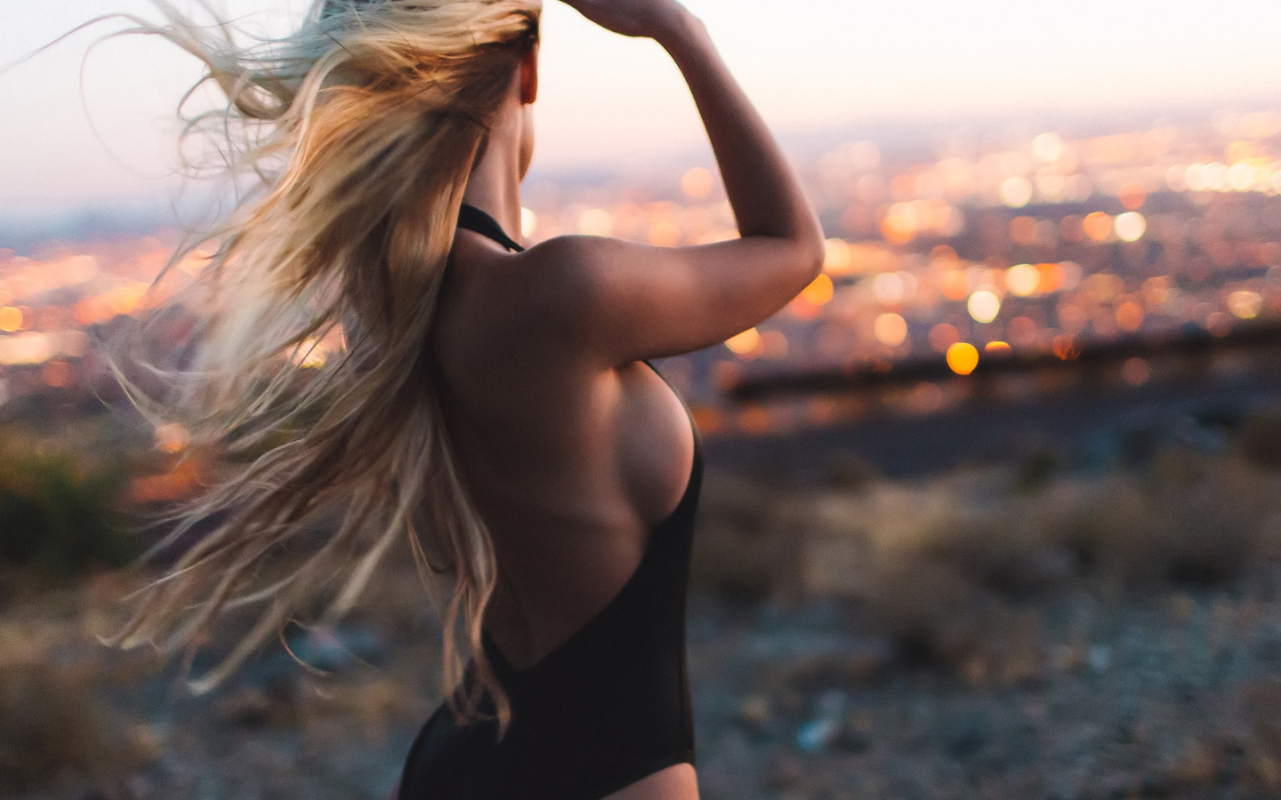 women, tanned, blonde, ass, monokinis, long hair, women outdoors, sideboob, bokeh