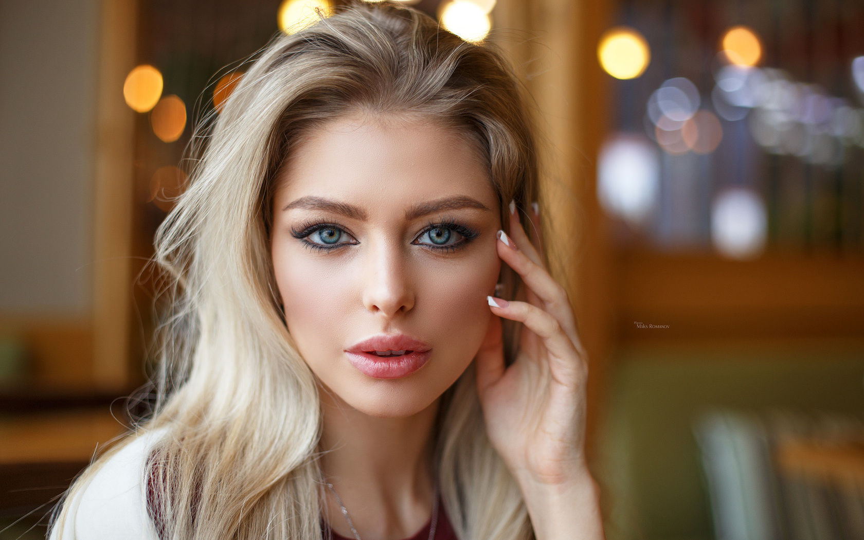 women, maksim romanov, blonde, face, portrait, bokeh