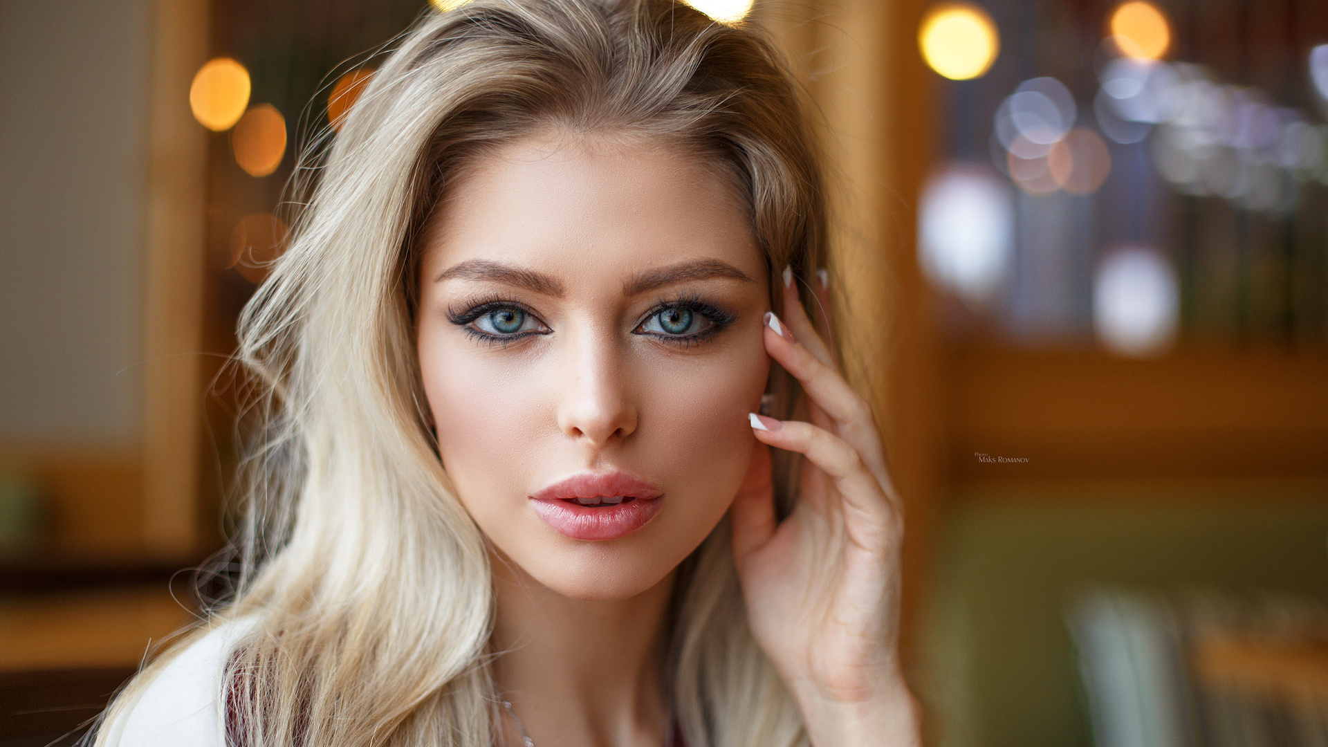 women, maksim romanov, blonde, face, portrait, bokeh