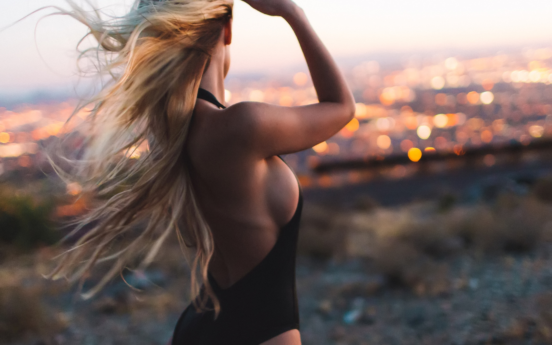 women, tanned, blonde, ass, monokinis, long hair, women outdoors, sideboob, bokeh