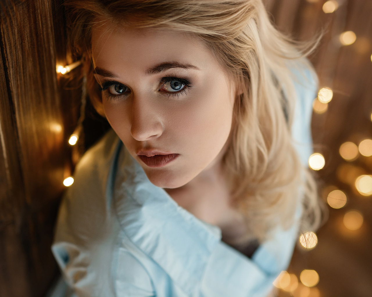 women, blonde, face, portrait, bokeh