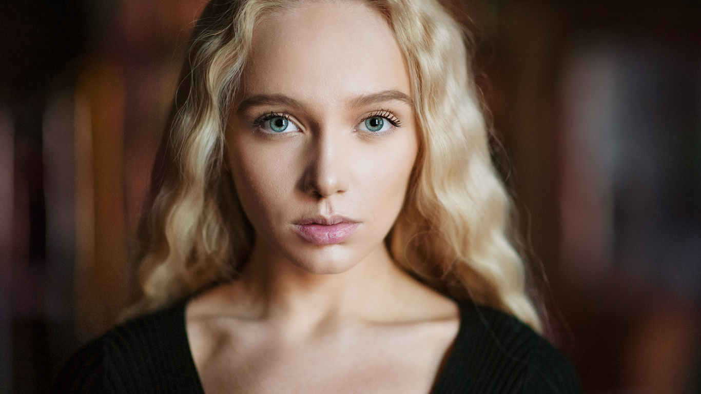 women, maria popova, green eyes, blonde, maxim maximov, face, portrait