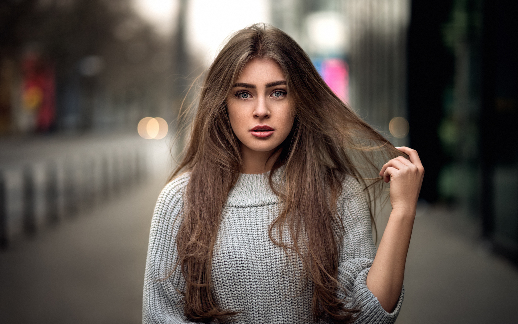 women, portrait, depth of field, martin kuhn, gray eyes, women outdoors