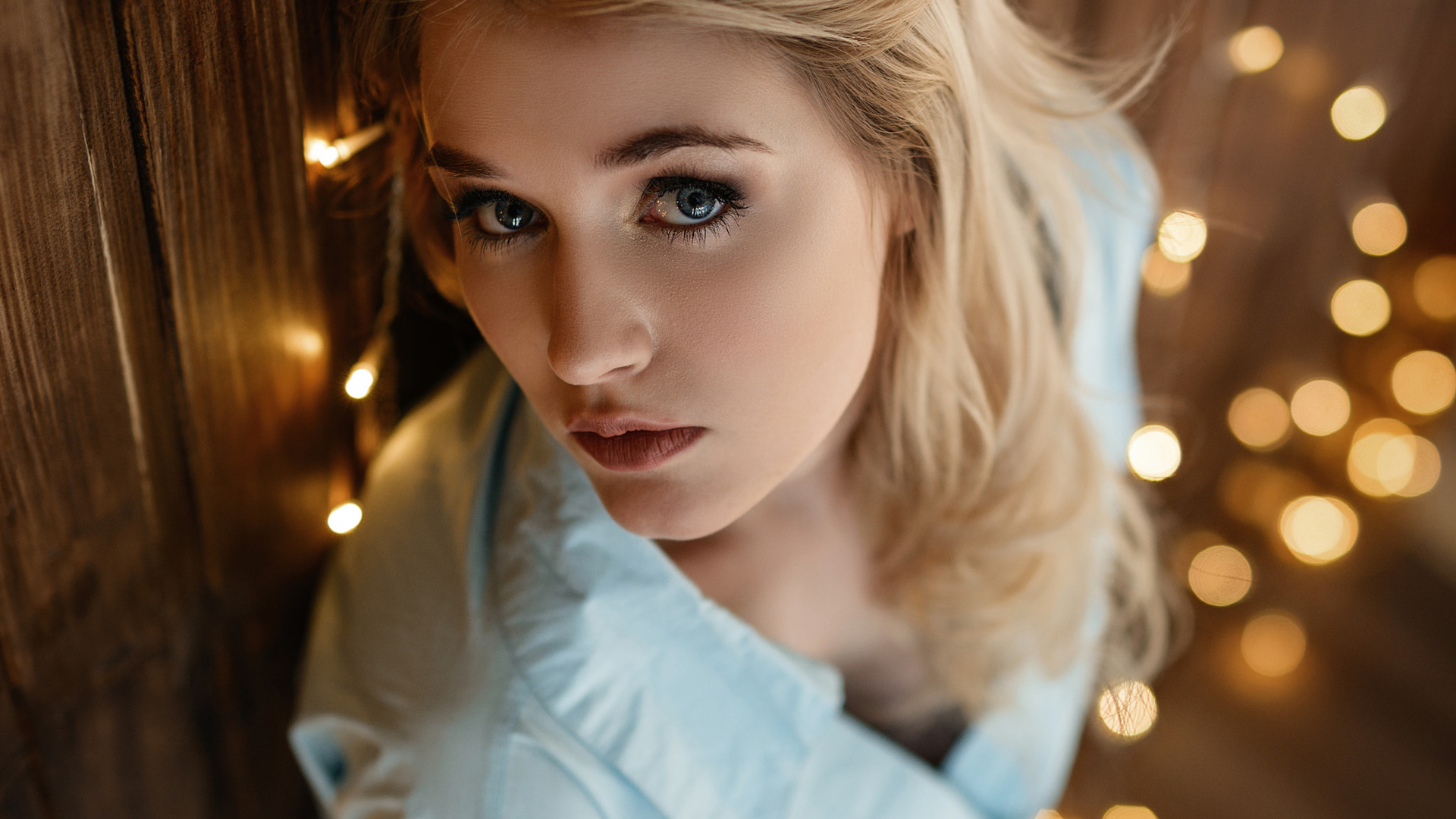 women, blonde, face, portrait, bokeh