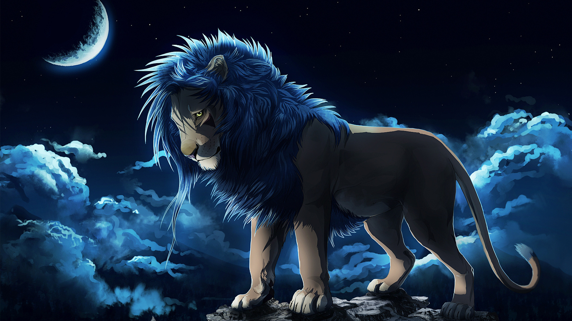 leo, rock, mane, the sky, the moon,  leona