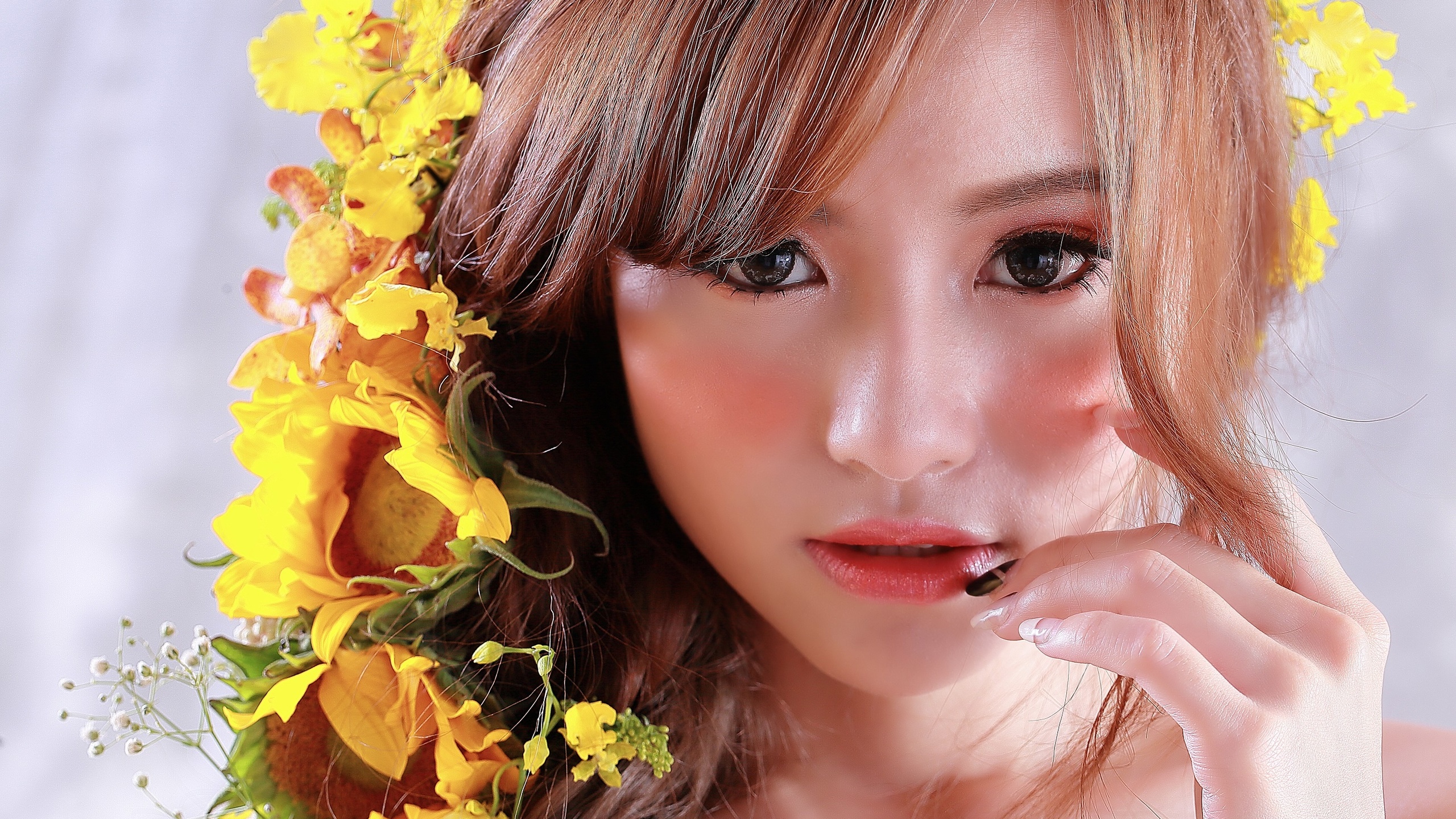 flowers, look, makeup, asian, face, beauty, hair