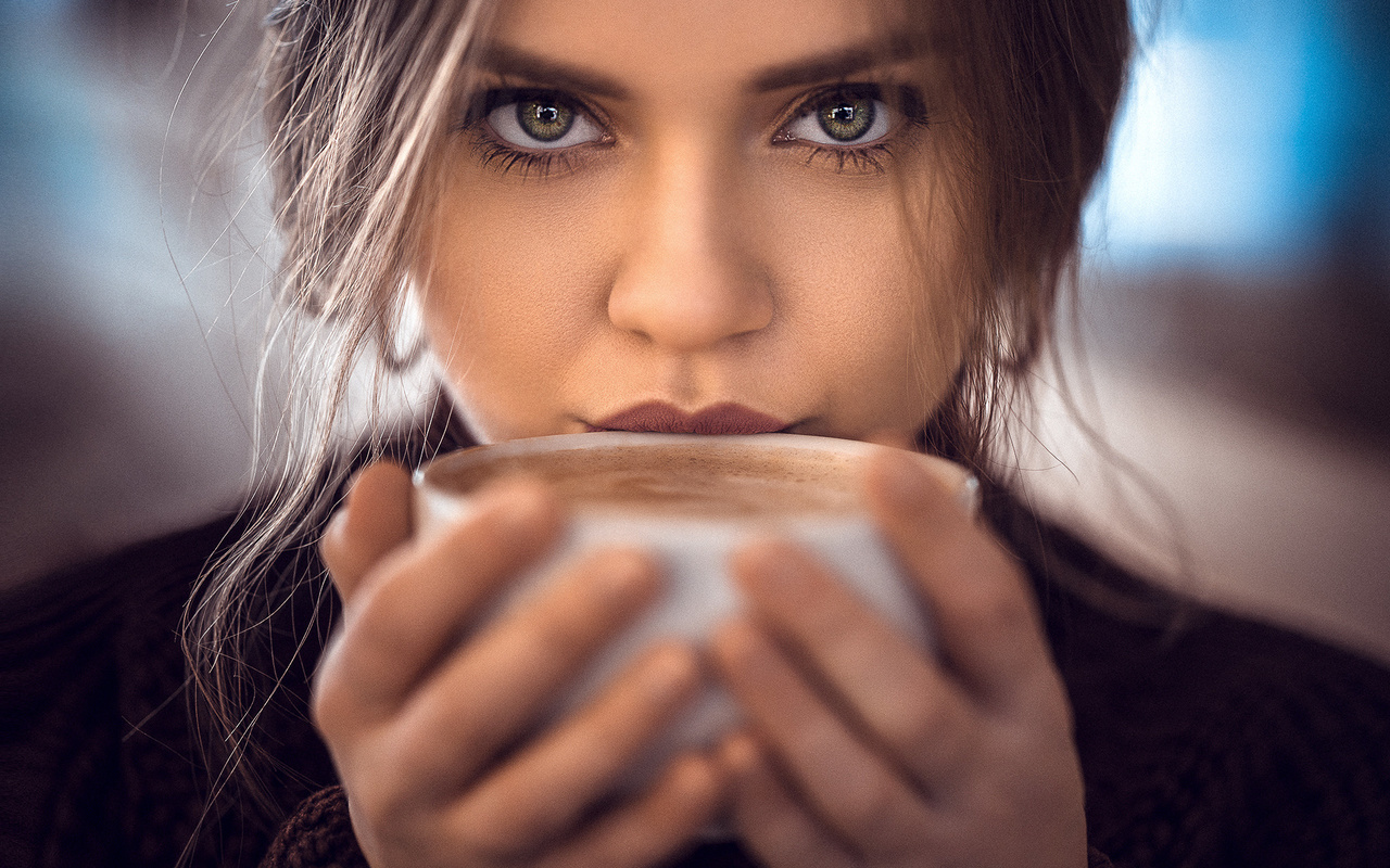 women, face, portrait, cup, closeup, depth of field