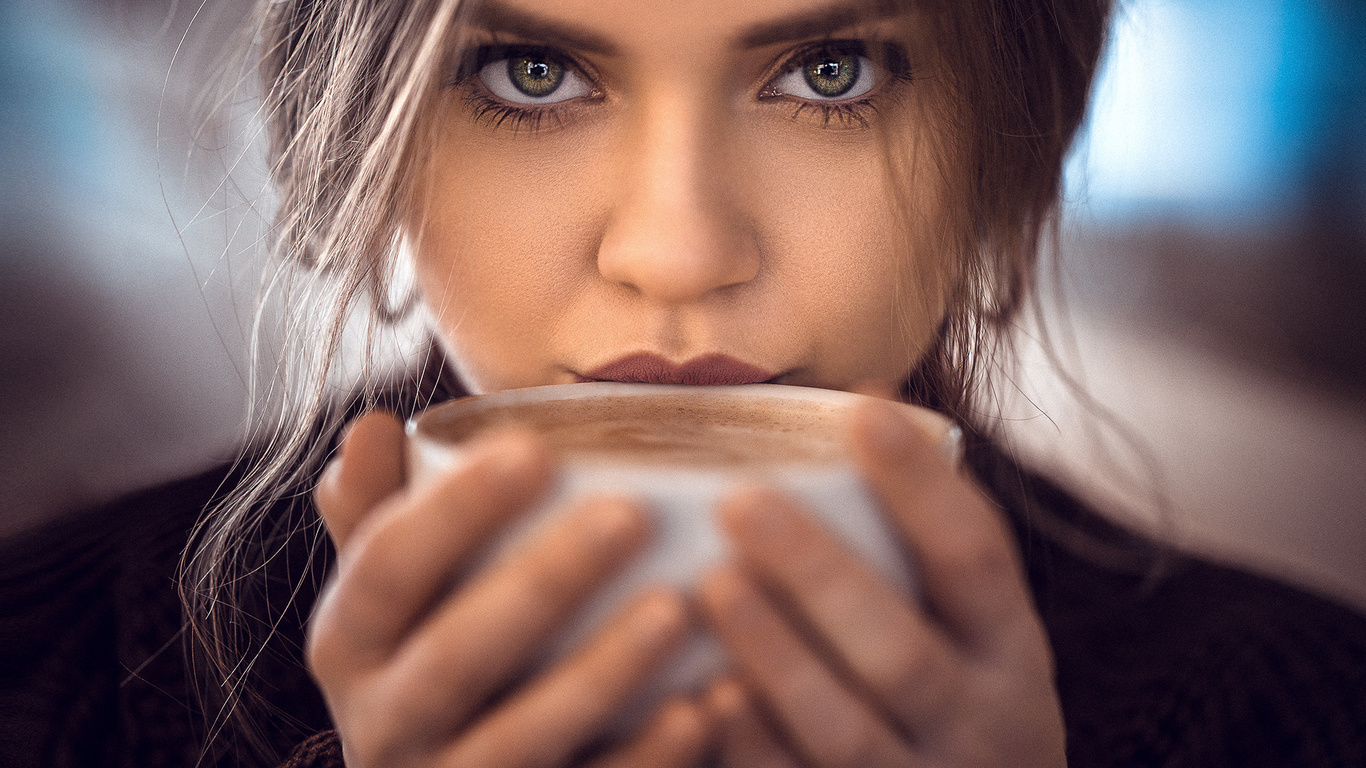 women, face, portrait, cup, closeup, depth of field