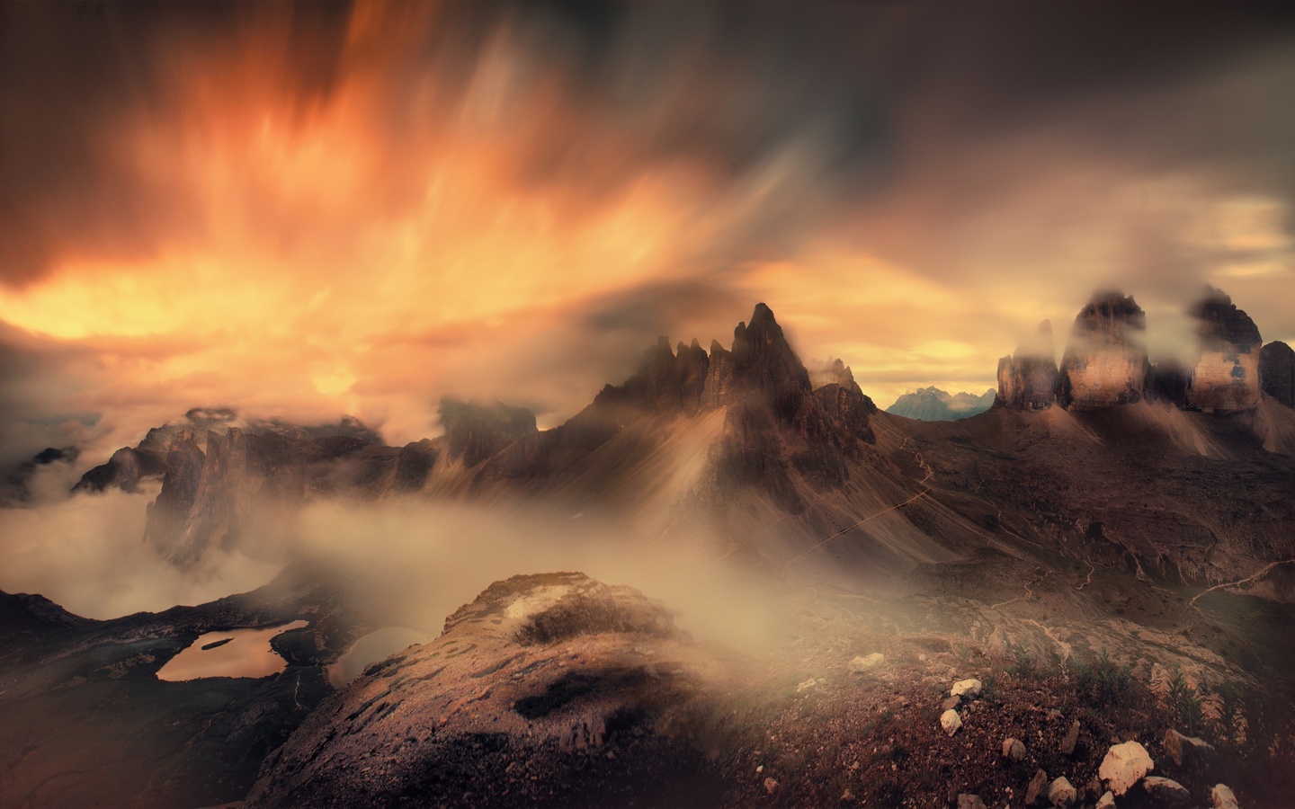 exposure, clouds, mountains, alps, wind