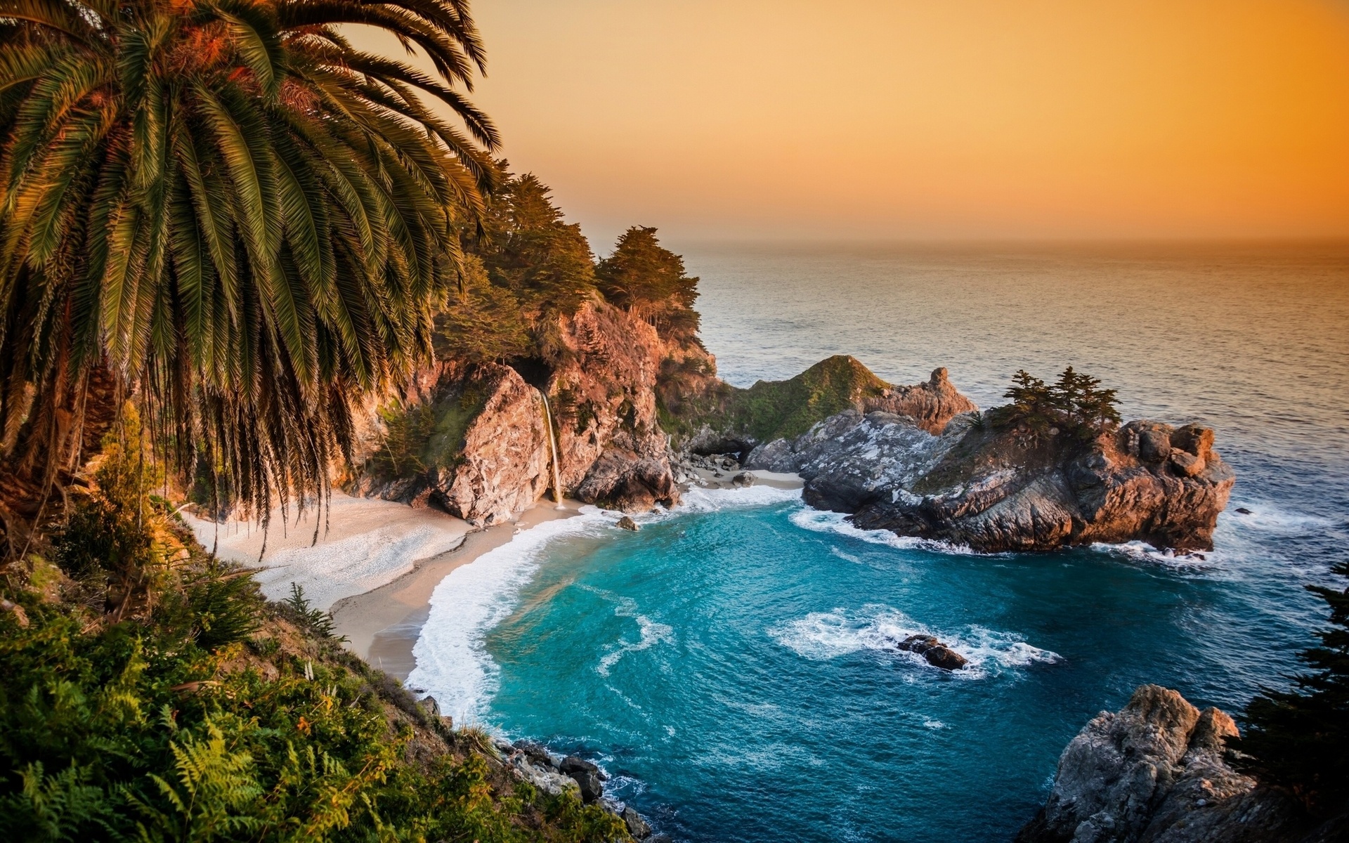 waterfall, big sur, california, pacific ocean, big sur, mcway falls, julia pfeiffer burns state park, coast, palma, rocks, ca, the pacific ocean