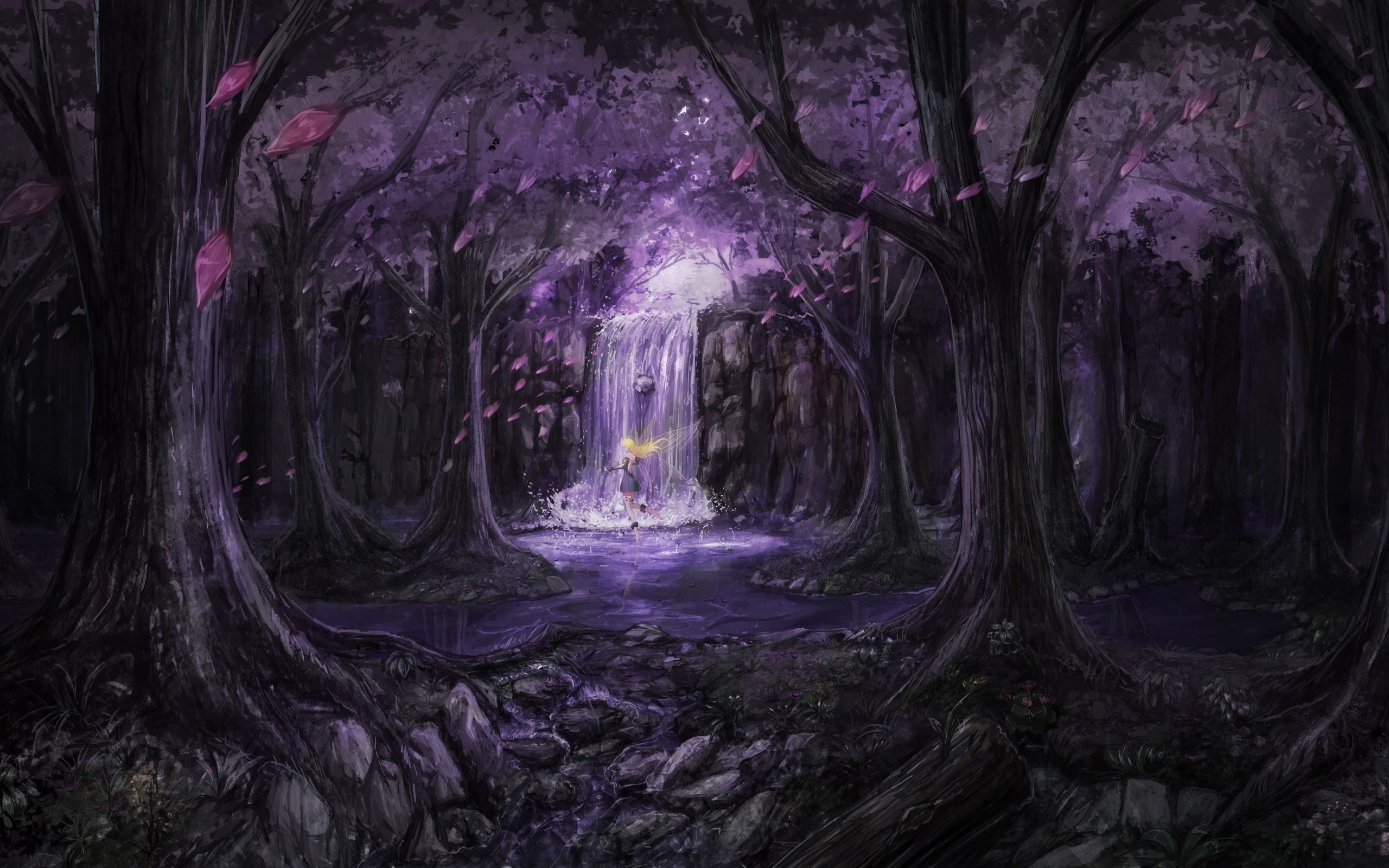 anime, landscape, trees dress fairies