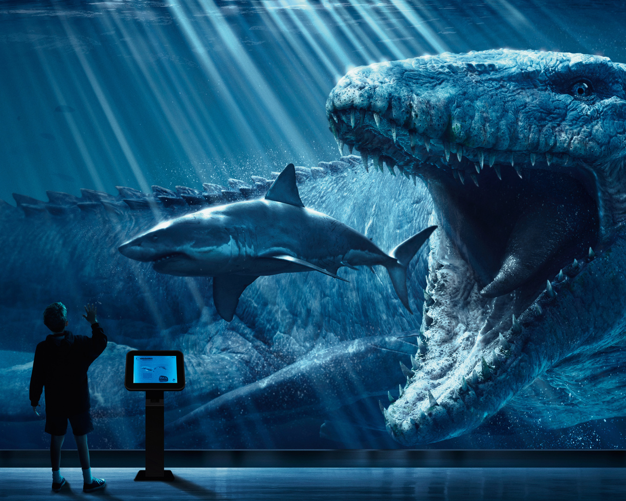 jurassic world, mosasaurus, underwater, 3d, 