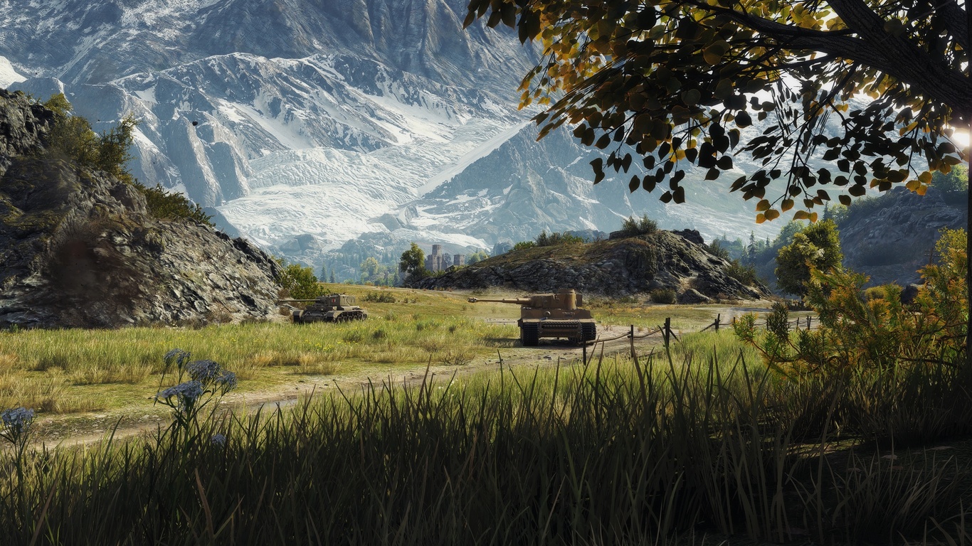 world of tanks, grass, mountains