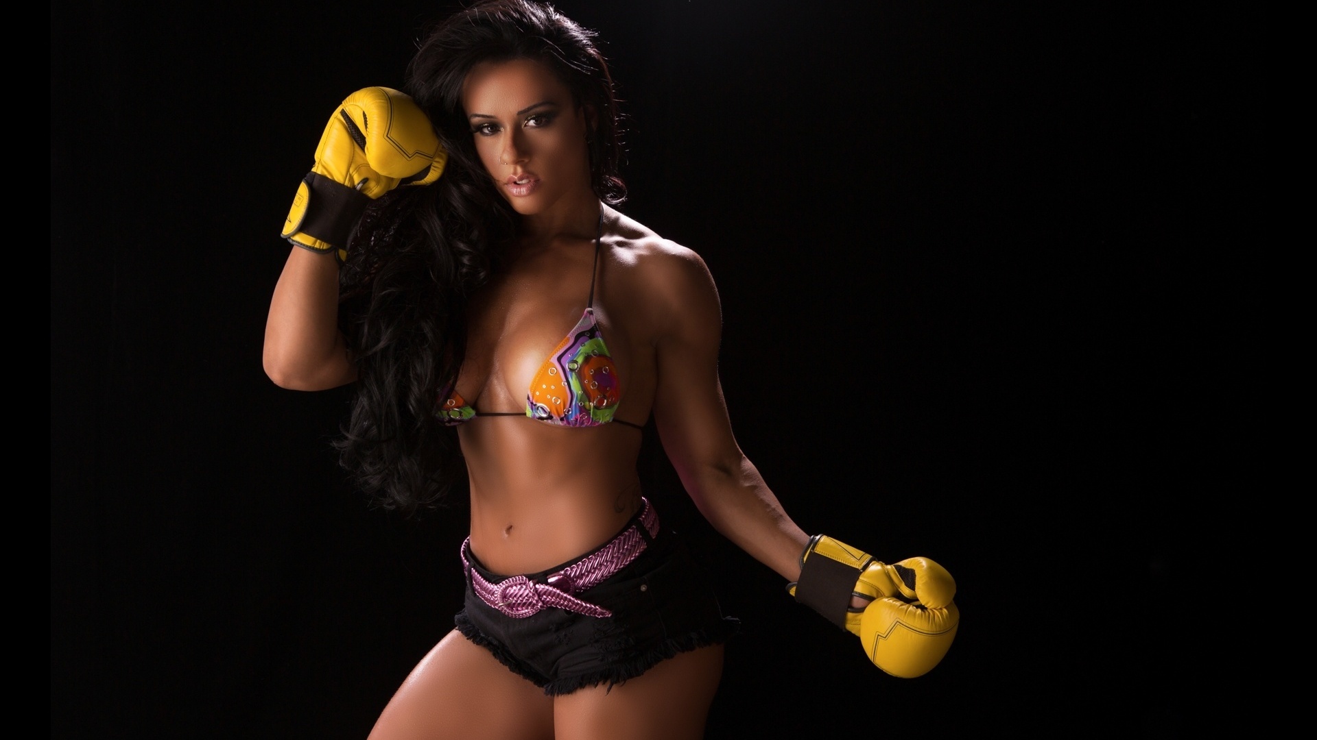 brunette, body fitness, sue lasmar, bikini, boobs, boxing gloves, , , , ,  