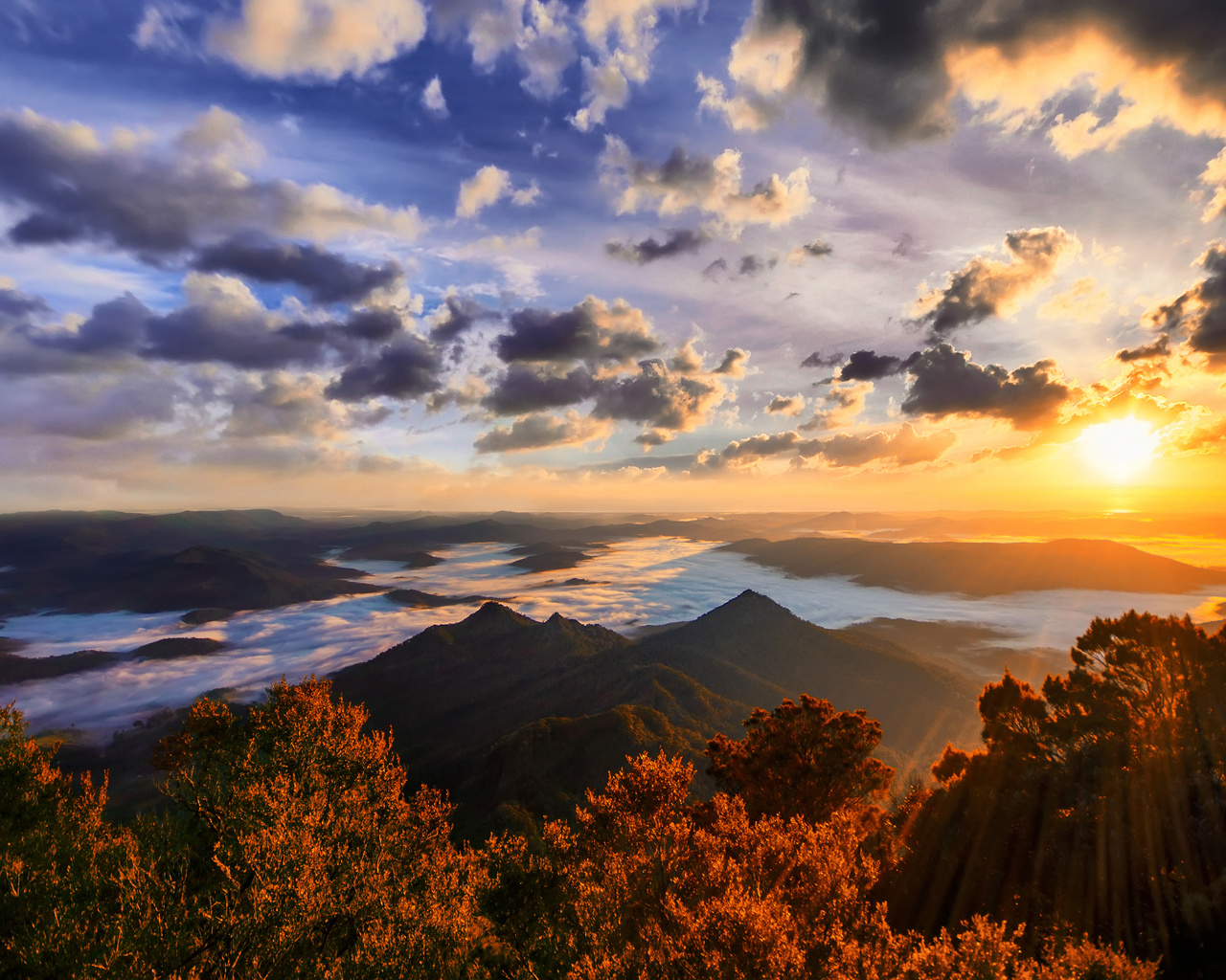 mountains, nature, the sun, landscape, gold coast, australia