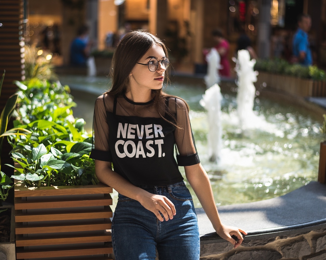 women, face, portrait, jeans, plants, women with glasses