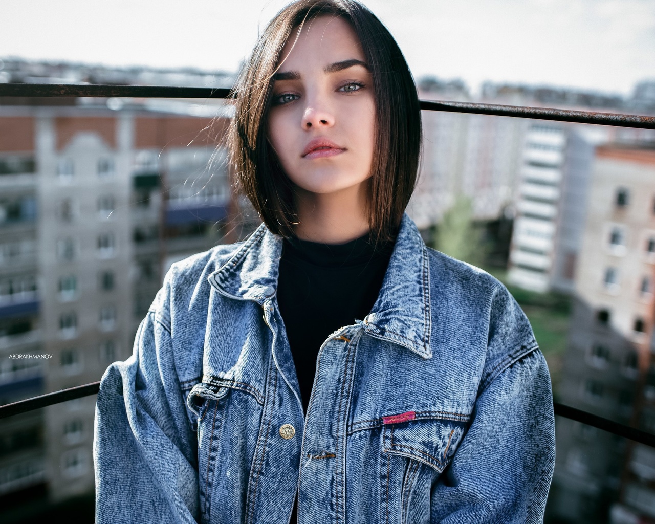 women, face, portrait, denim shirt, rooftops, women outdoors, depth of field, lenar abdrakhmanov