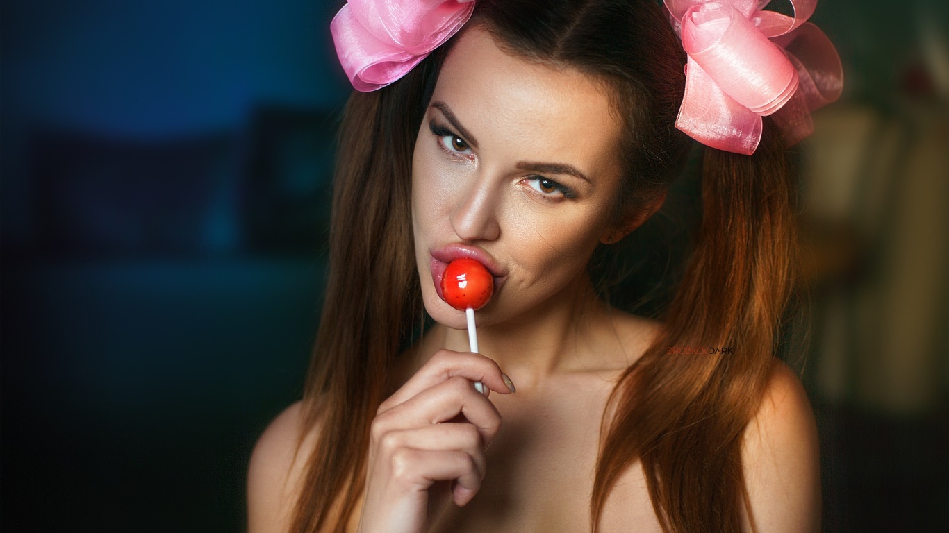 women, portrait, lollipop, pigtails, face, alexander drobkov