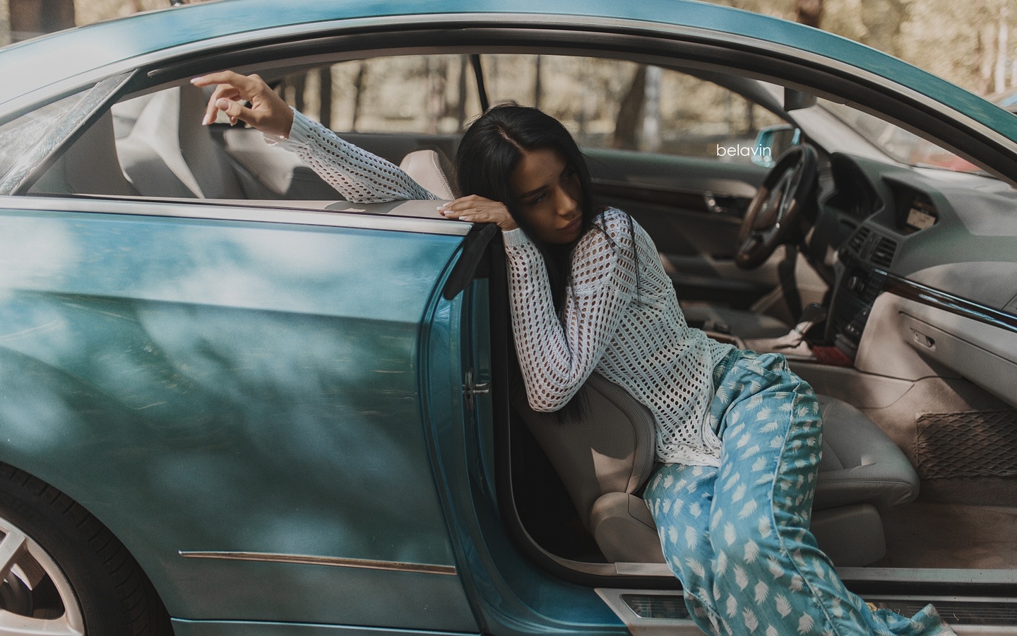 women, alexander belavin, tanned, sitting, portrait, women with cars, looking away