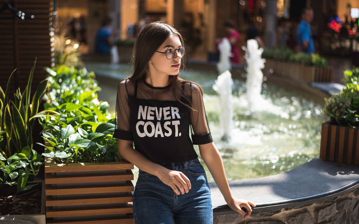 women, face, portrait, jeans, plants, women with glasses