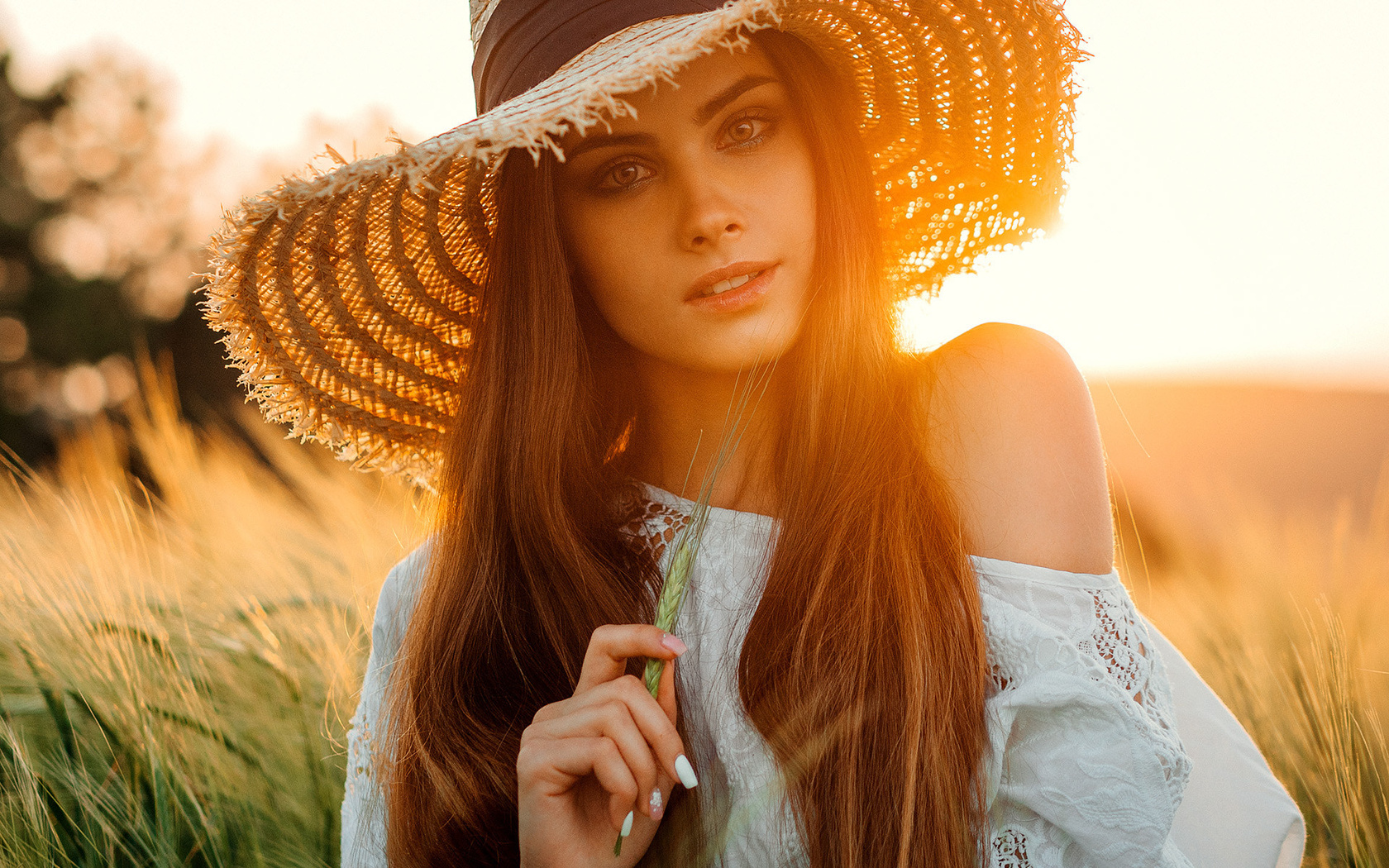 women, evgeny freyer, hat, portrait, long hair