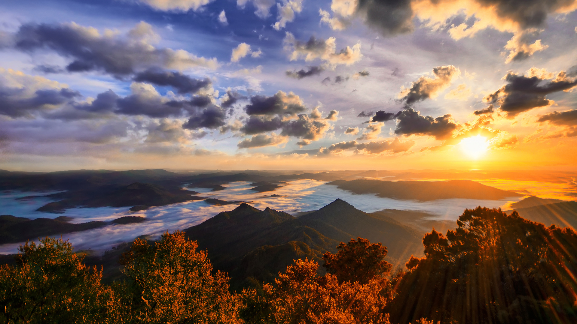 mountains, nature, the sun, landscape, gold coast, australia