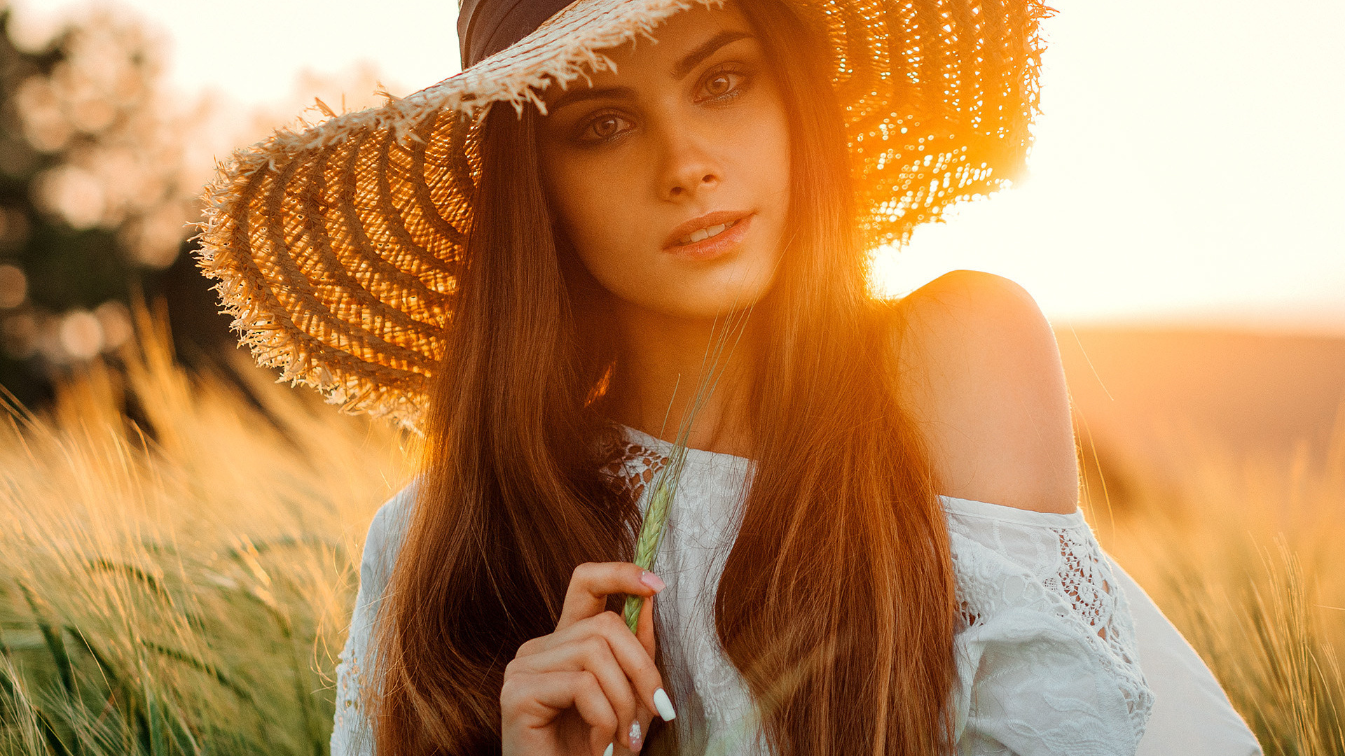 women, evgeny freyer, hat, portrait, long hair