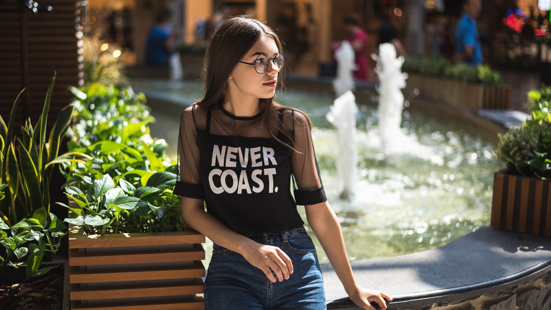 women, face, portrait, jeans, plants, women with glasses