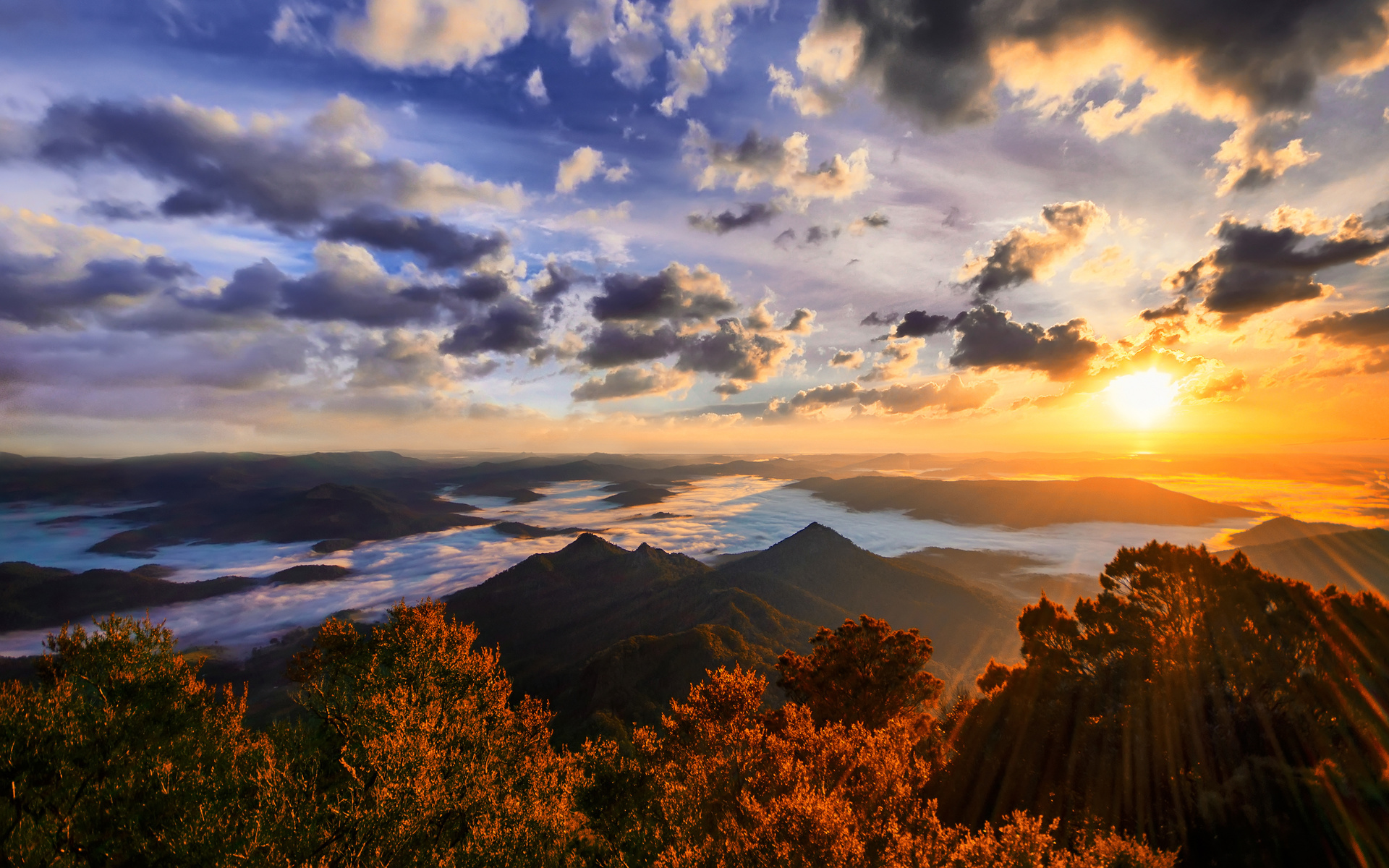 mountains, nature, the sun, landscape, gold coast, australia