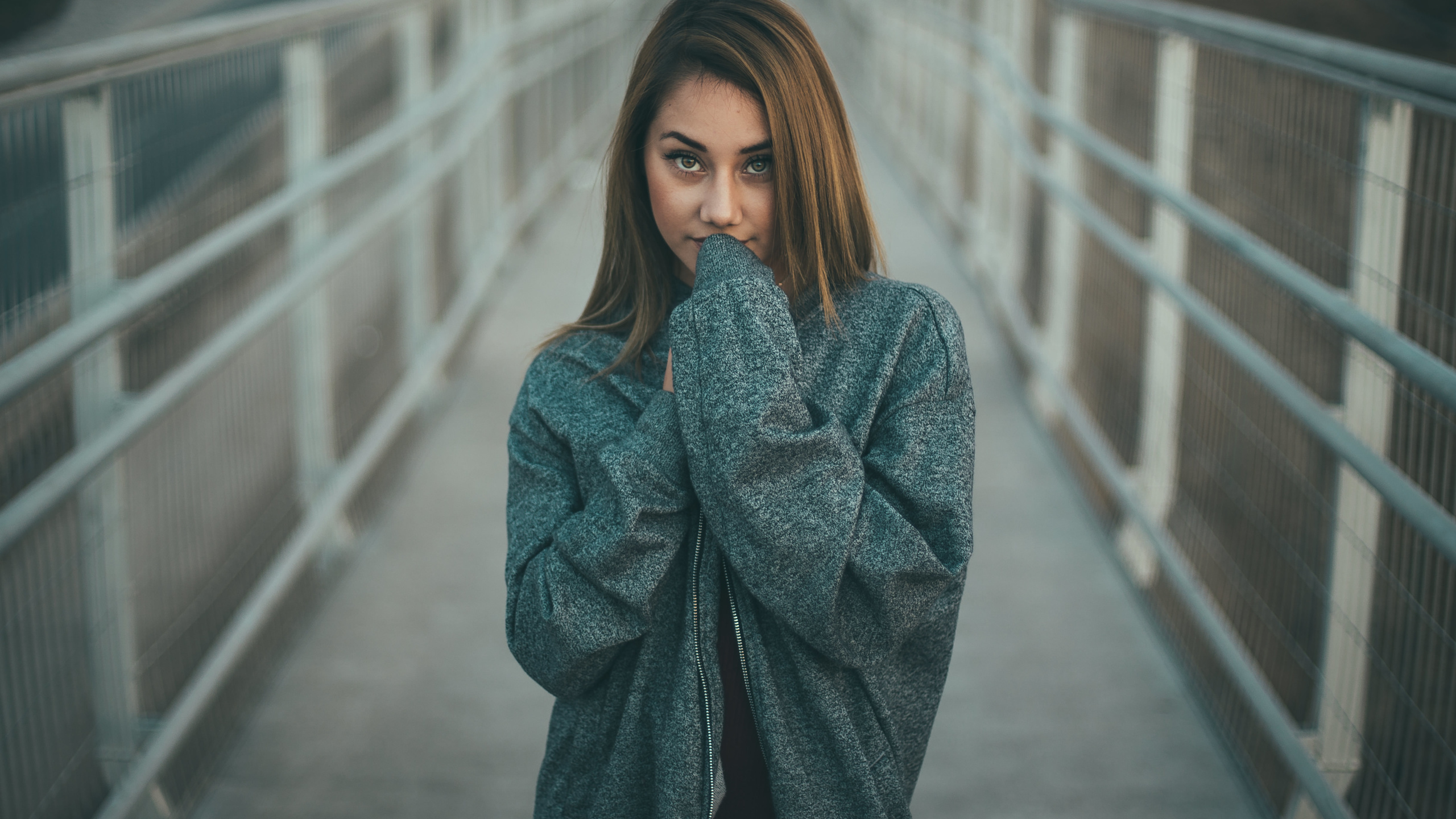 women, portrait, sweater, bridge, women outdoors