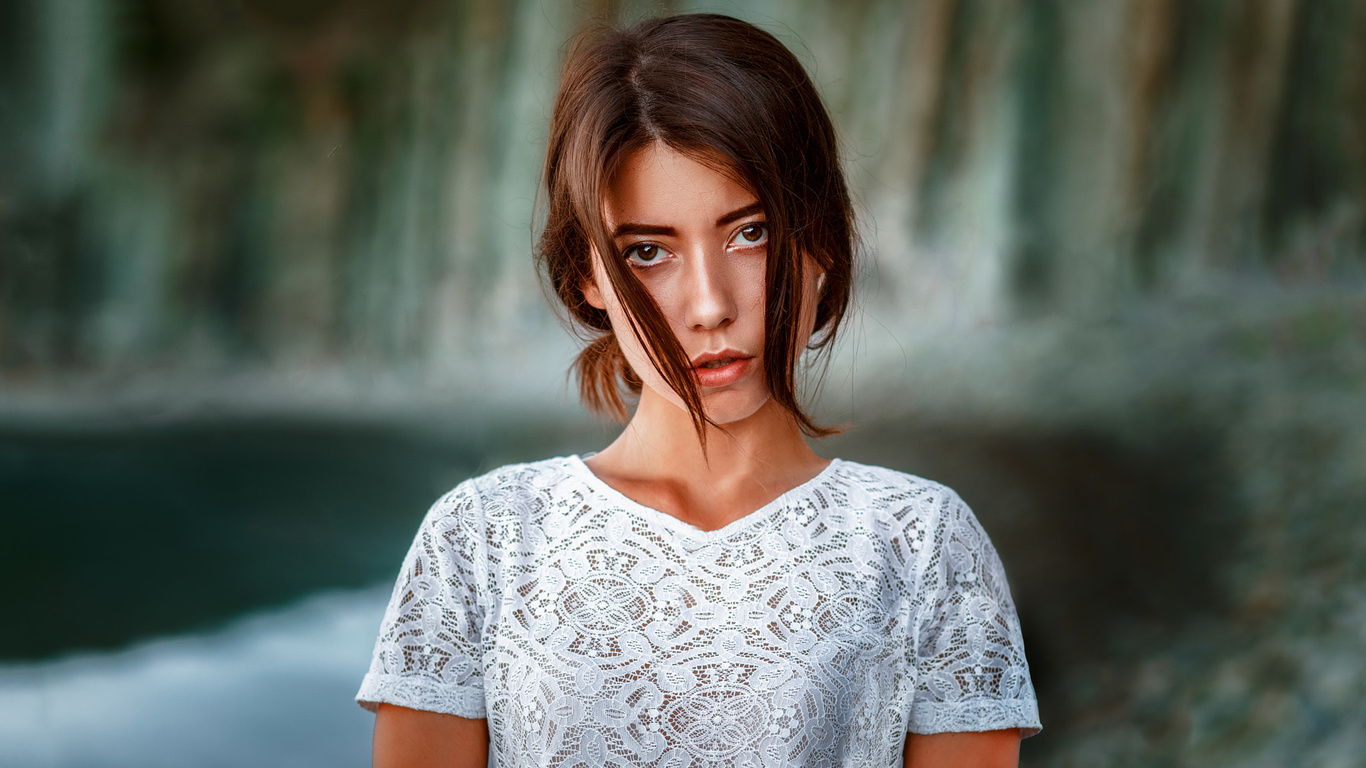 women, face, portrait, depth of field, hair in face